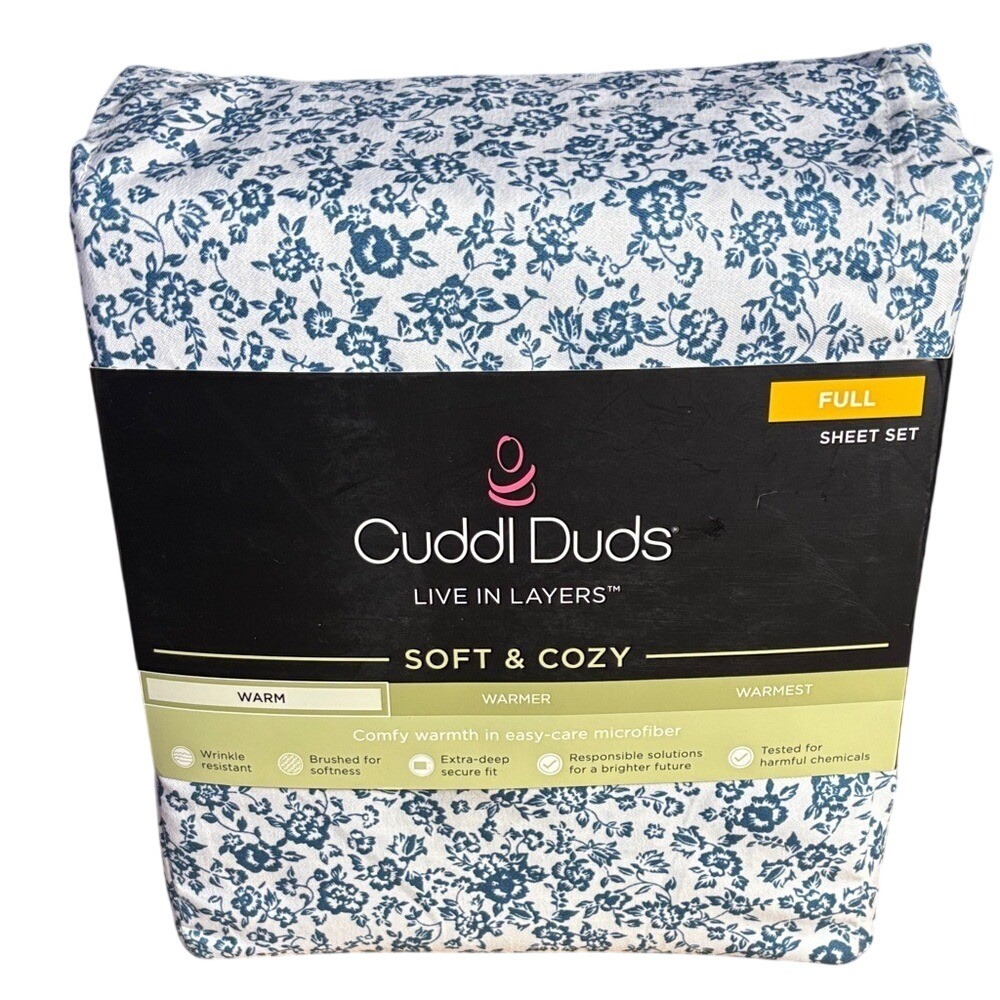 Cuddl Duds Full Microfiber Sheet Set Blue Floral Pattern GIFT NEW